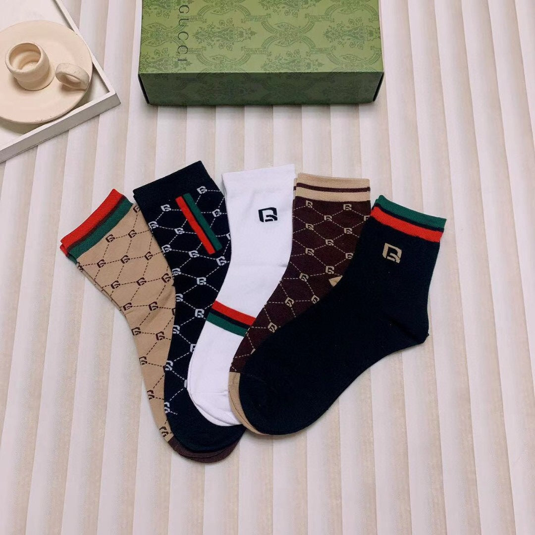 Gucci Monogram Web-Stripe Crew Socks - Box of 5 Pairs