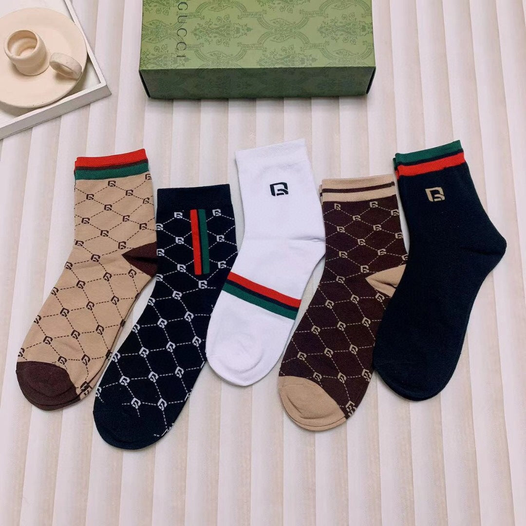 Gucci Monogram Web-Stripe Crew Socks - Box of 5 Pairs