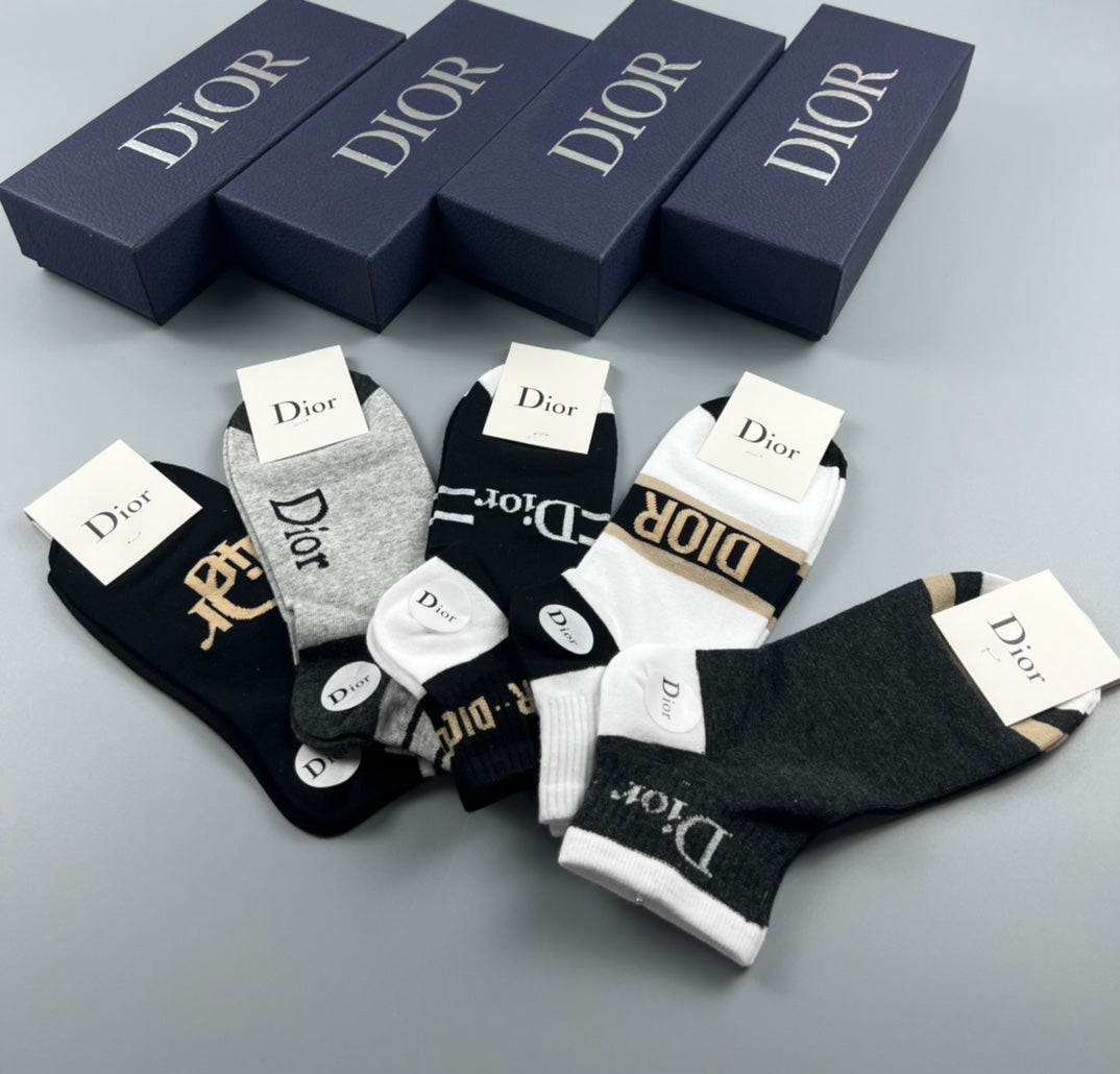 Dior Mixed Graphic Details Ankle Socks - 5-Pair Set