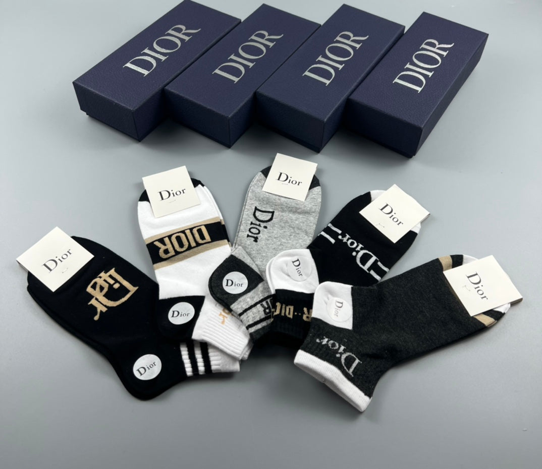 Dior Mixed Graphic Details Ankle Socks - 5-Pair Set
