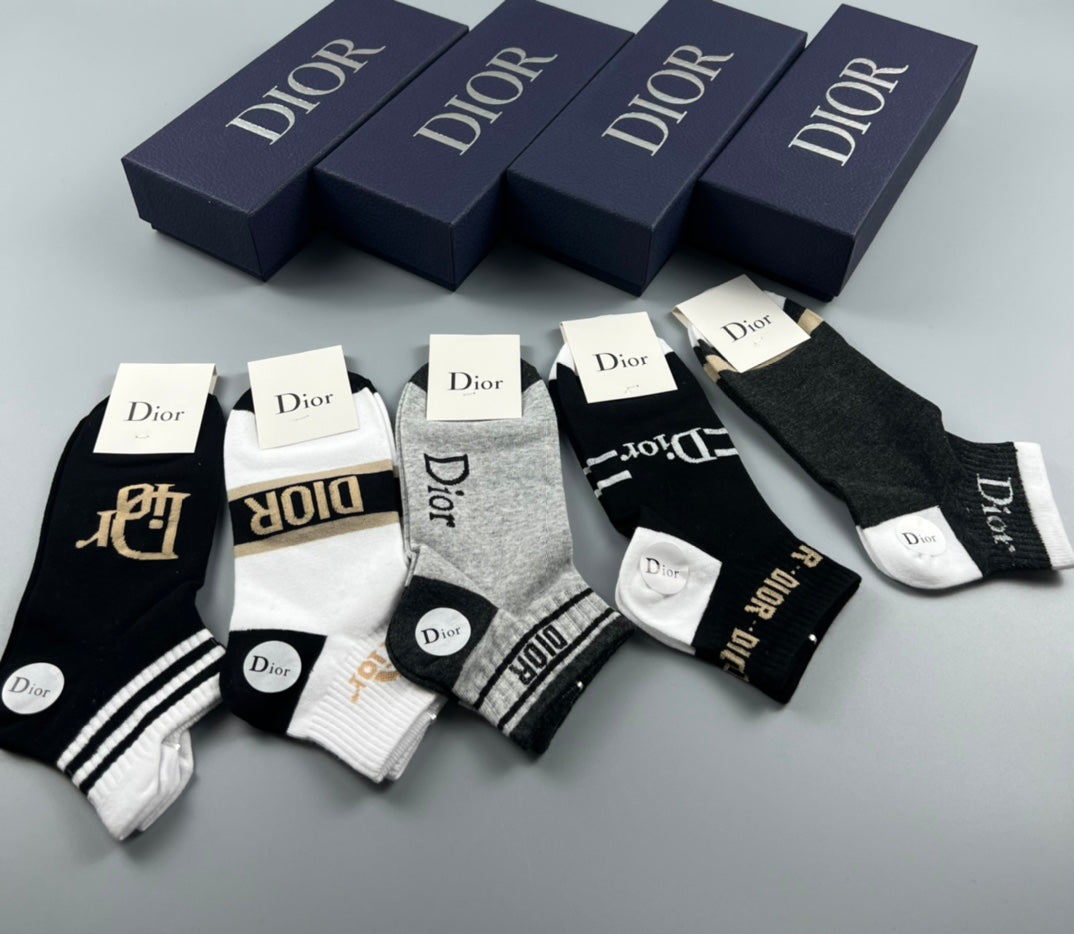 Dior Mixed Graphic Details Ankle Socks - 5-Pair Set
