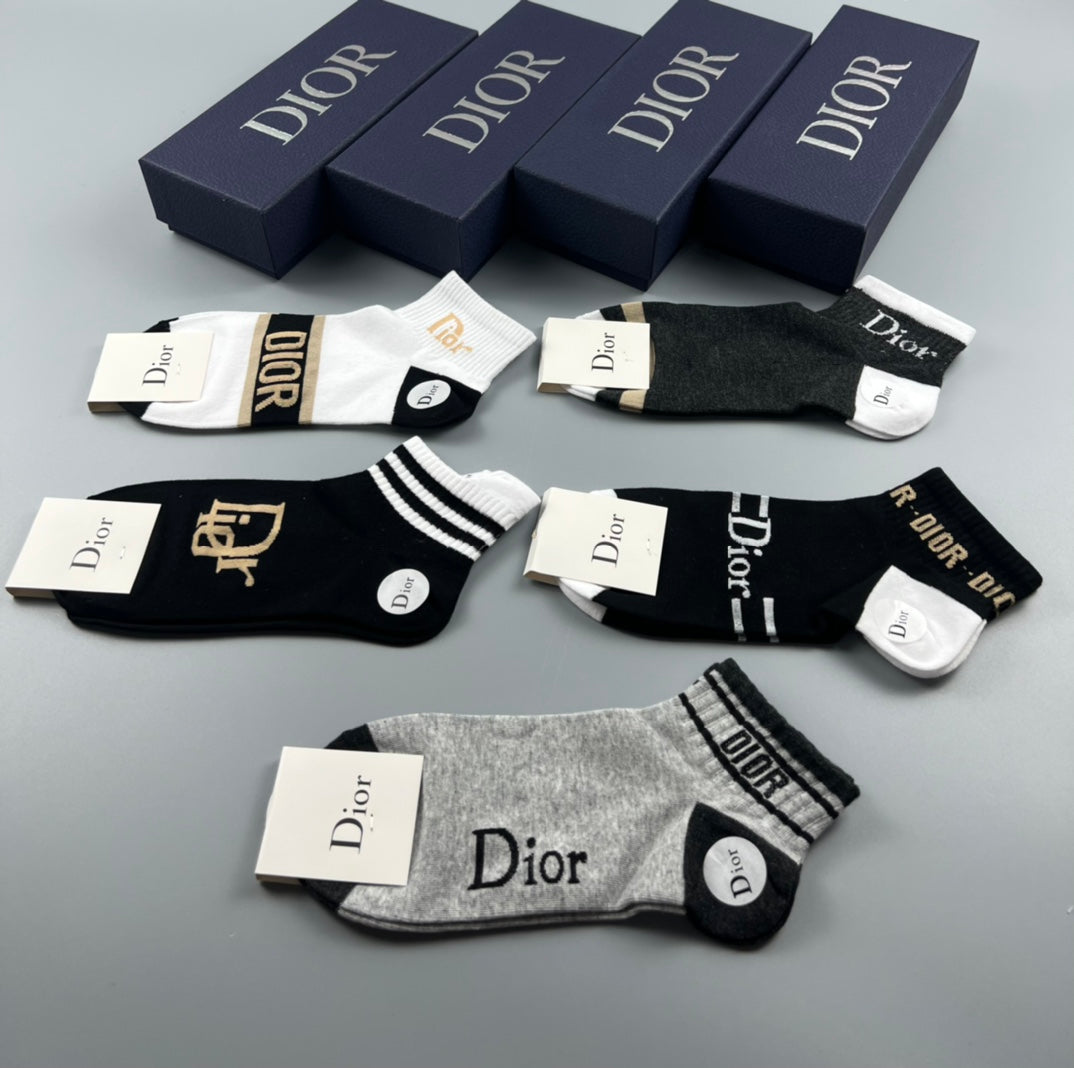 Dior Mixed Graphic Details Ankle Socks - 5-Pair Set