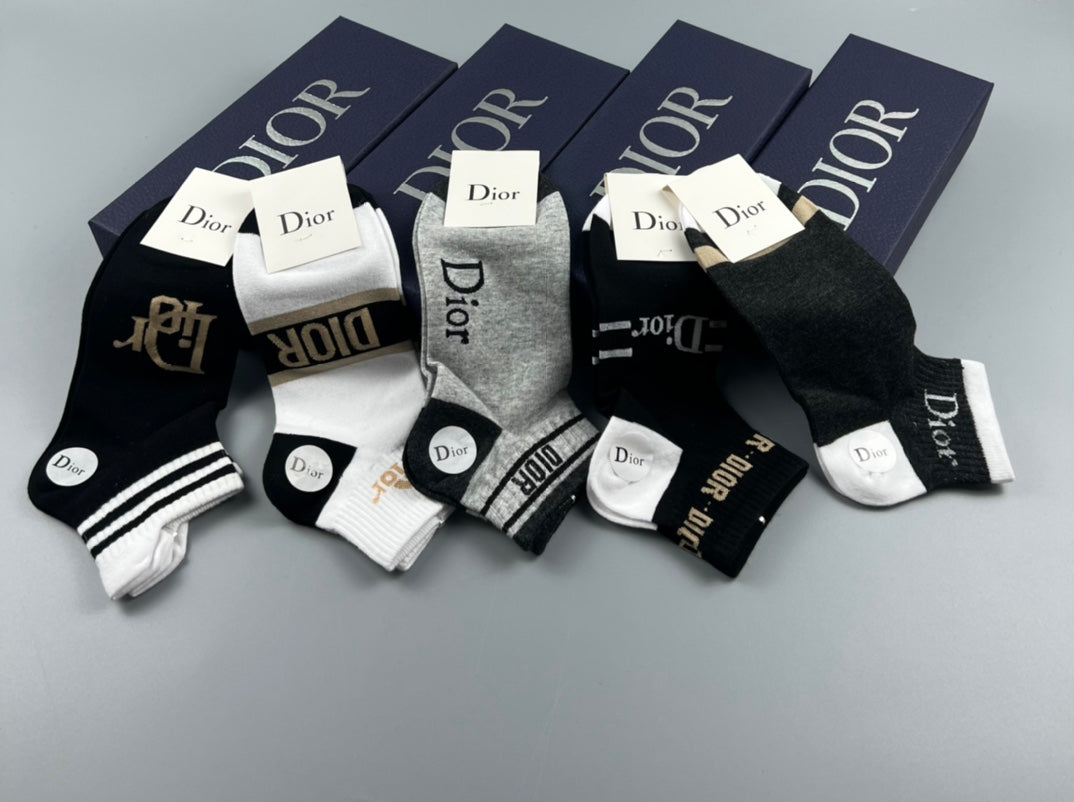 Dior Mixed Graphic Details Ankle Socks - 5-Pair Set