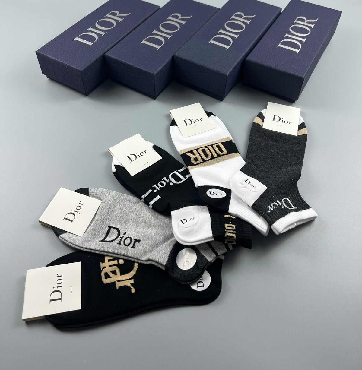 Dior Mixed Graphic Details Ankle Socks - 5-Pair Set