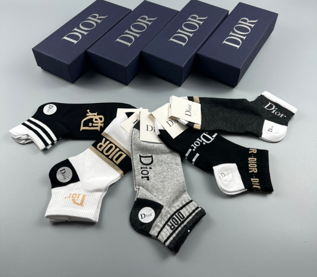 Dior Mixed Graphic Details Ankle Socks - 5-Pair Set
