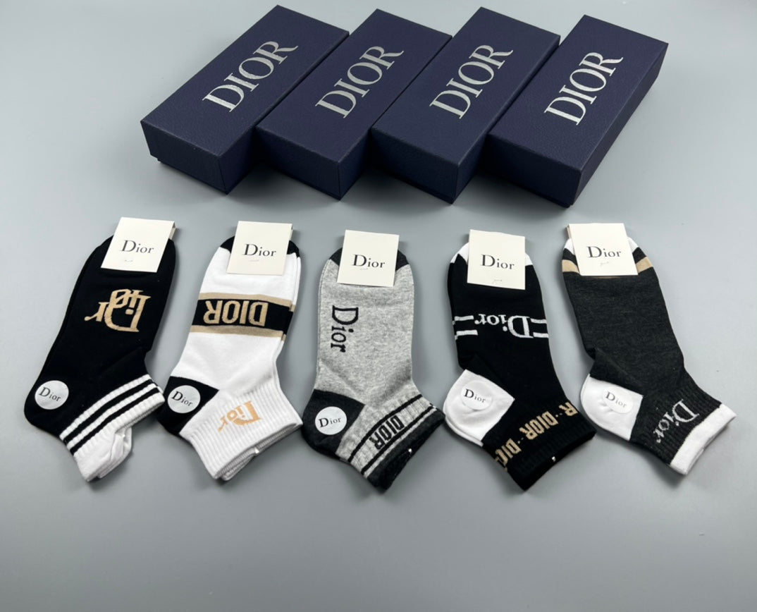 Dior Mixed Graphic Details Ankle Socks - 5-Pair Set