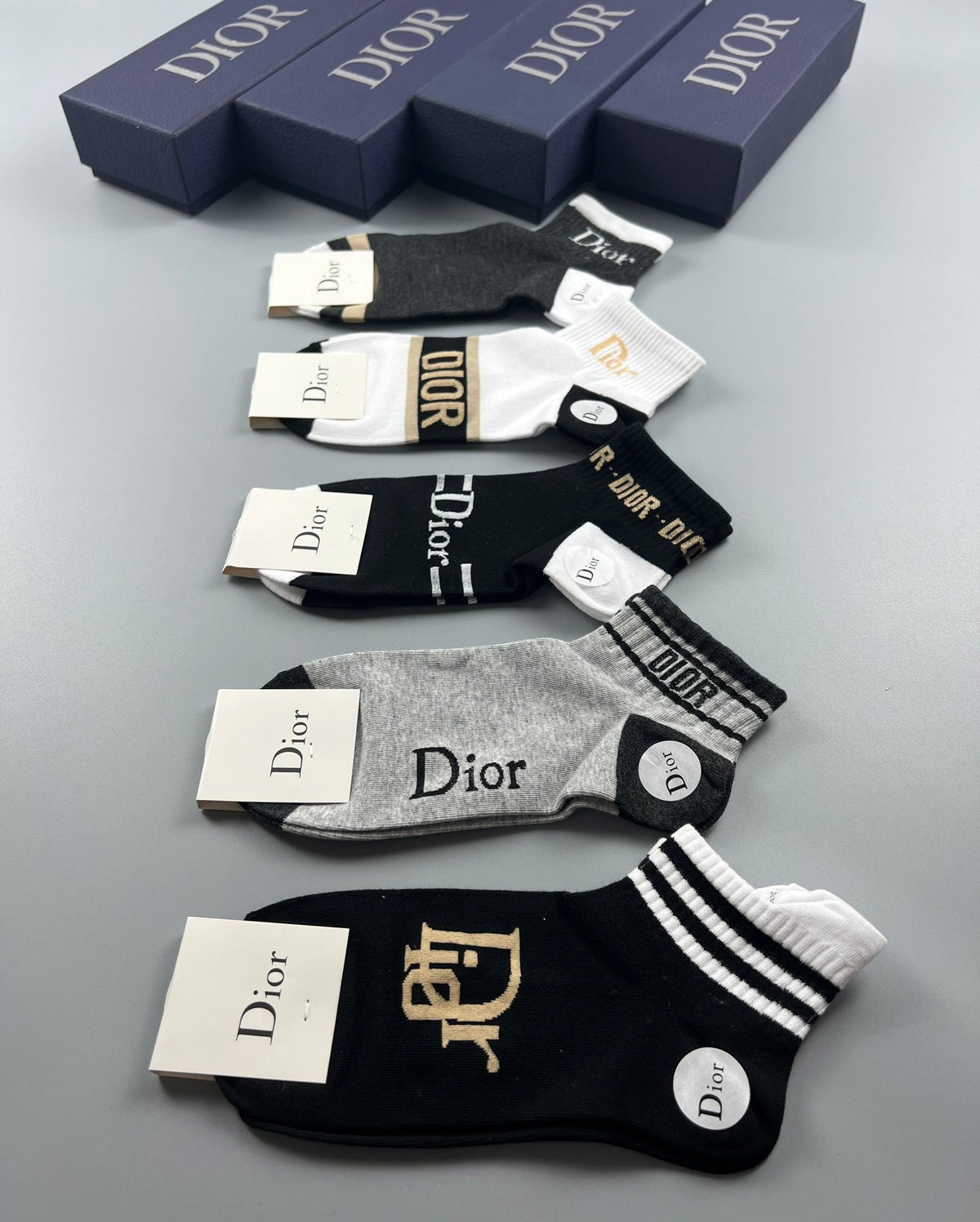 Dior Mixed Graphic Details Ankle Socks - 5-Pair Set