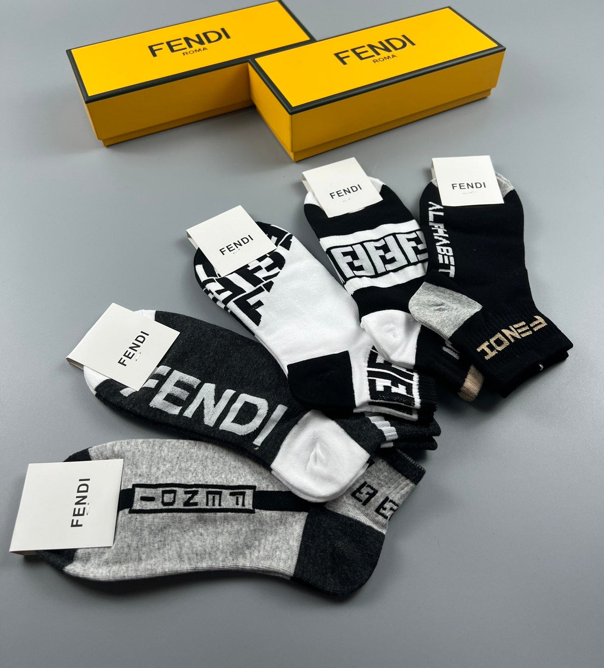 Fendi Geometric Logo Details Ankle Socks - 5-Pair Set