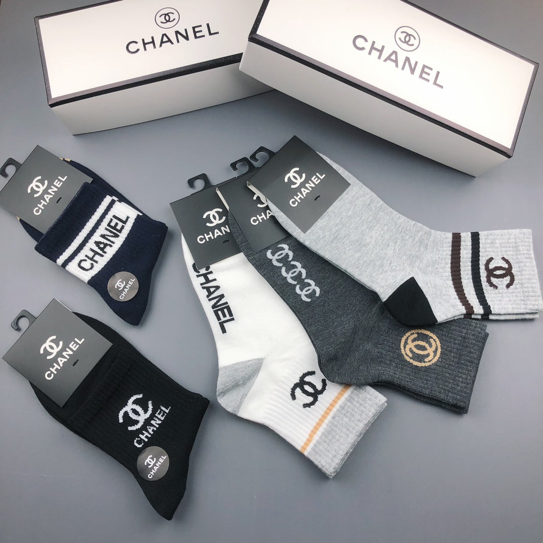 Chanel Pastel Colour Tonal Waistbands Crew Socks - 5-Pair Set