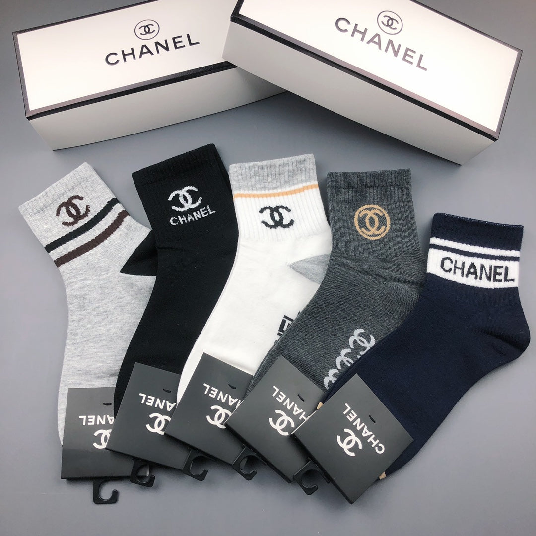Chanel Logo Crew Socks - 5-Pair Box