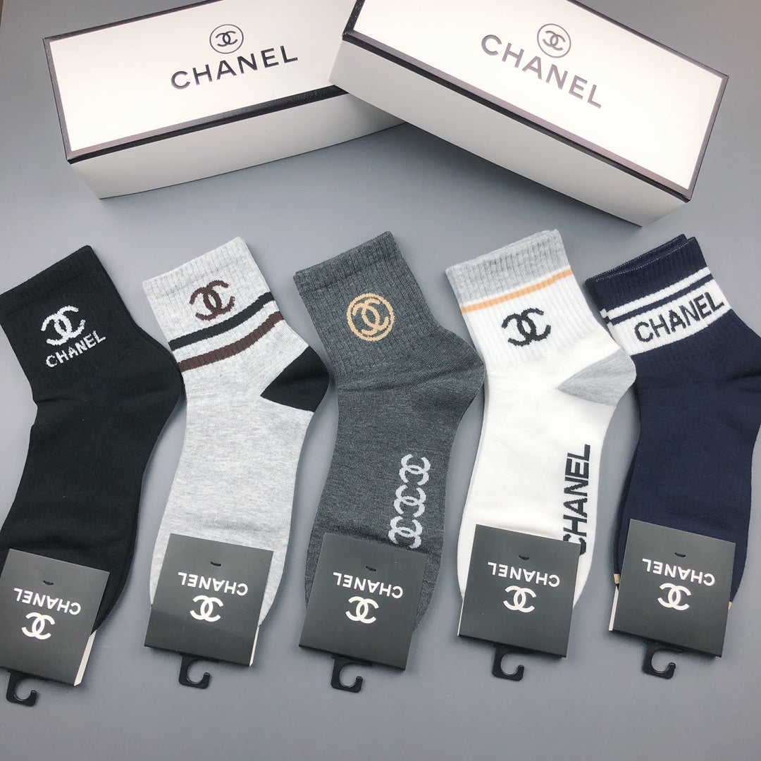 Chanel Pastel Colour Tonal Waistbands Crew Socks - 5-Pair Set