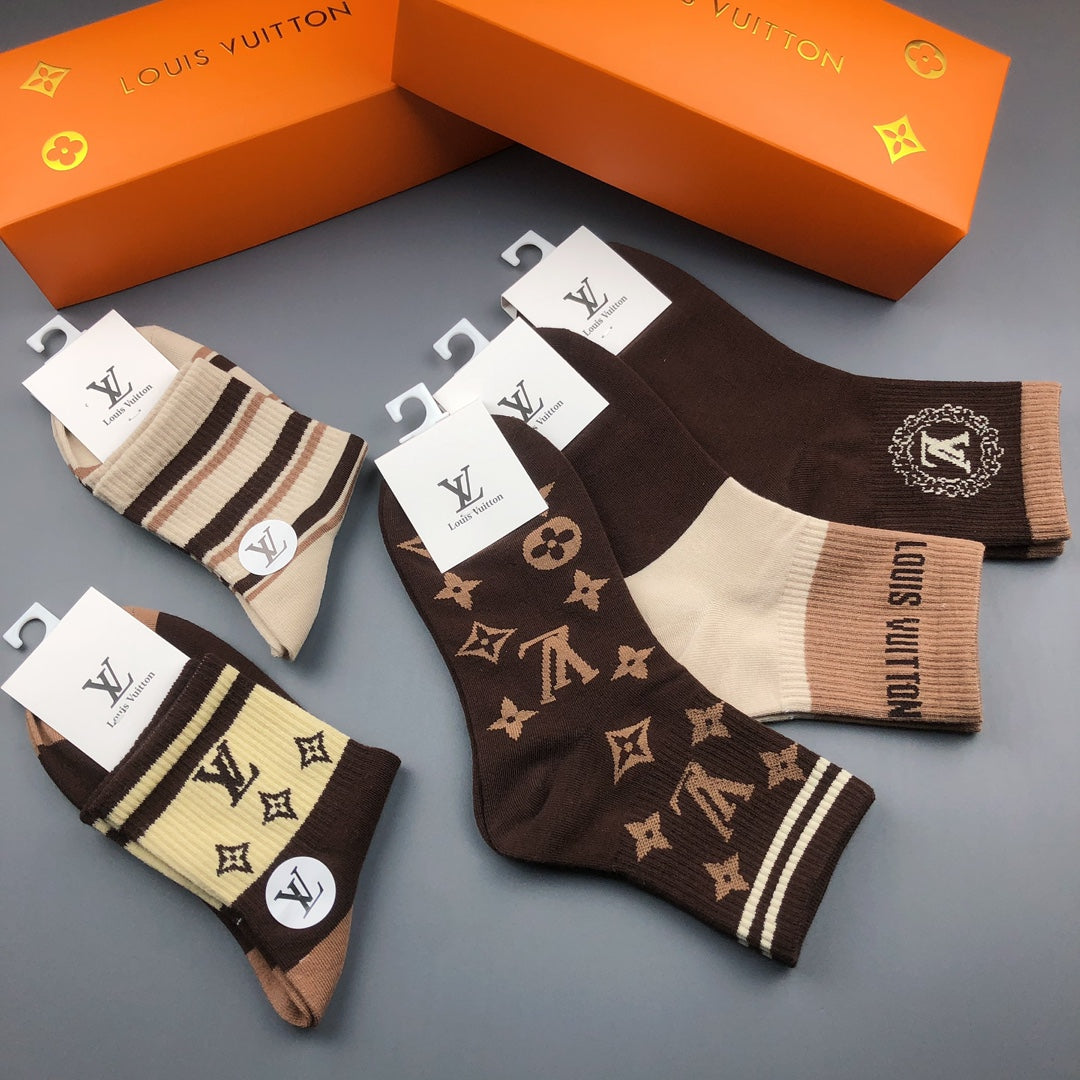Louis Vuitton Visible Branded Cuff Or Emblem Details No-Show Socks - 5-Pair Set