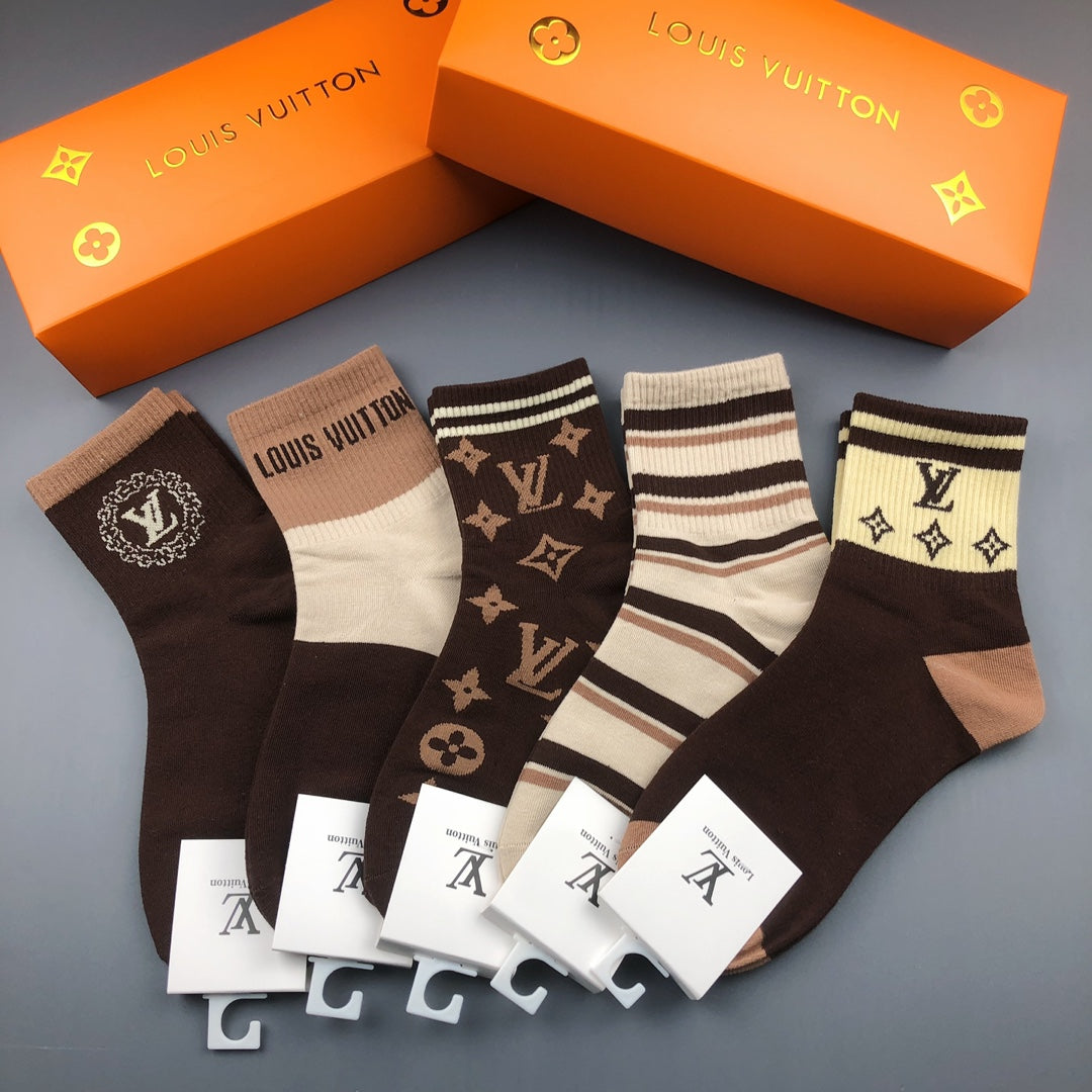 Louis Vuitton Visible Branded Cuff Or Emblem Details No-Show Socks - 5-Pair Set