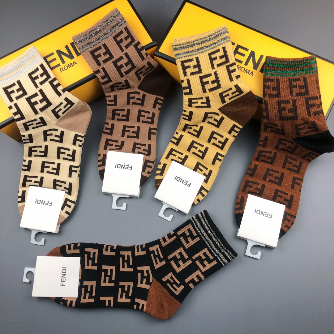 Fendi Cotton Crew Socks - 5-Pair Pack