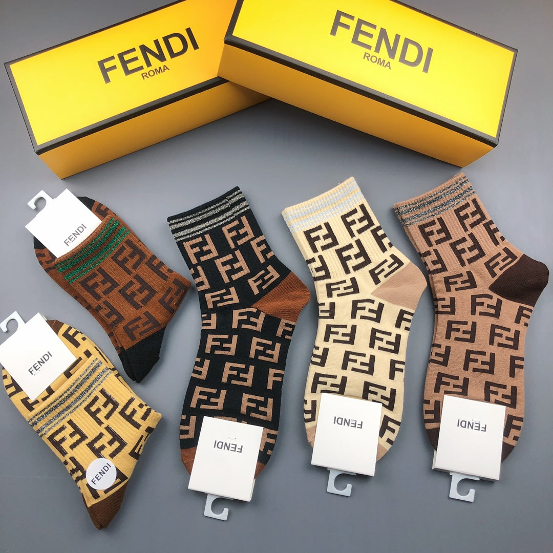 Fendi Cotton Crew Socks - 5-Pair Pack