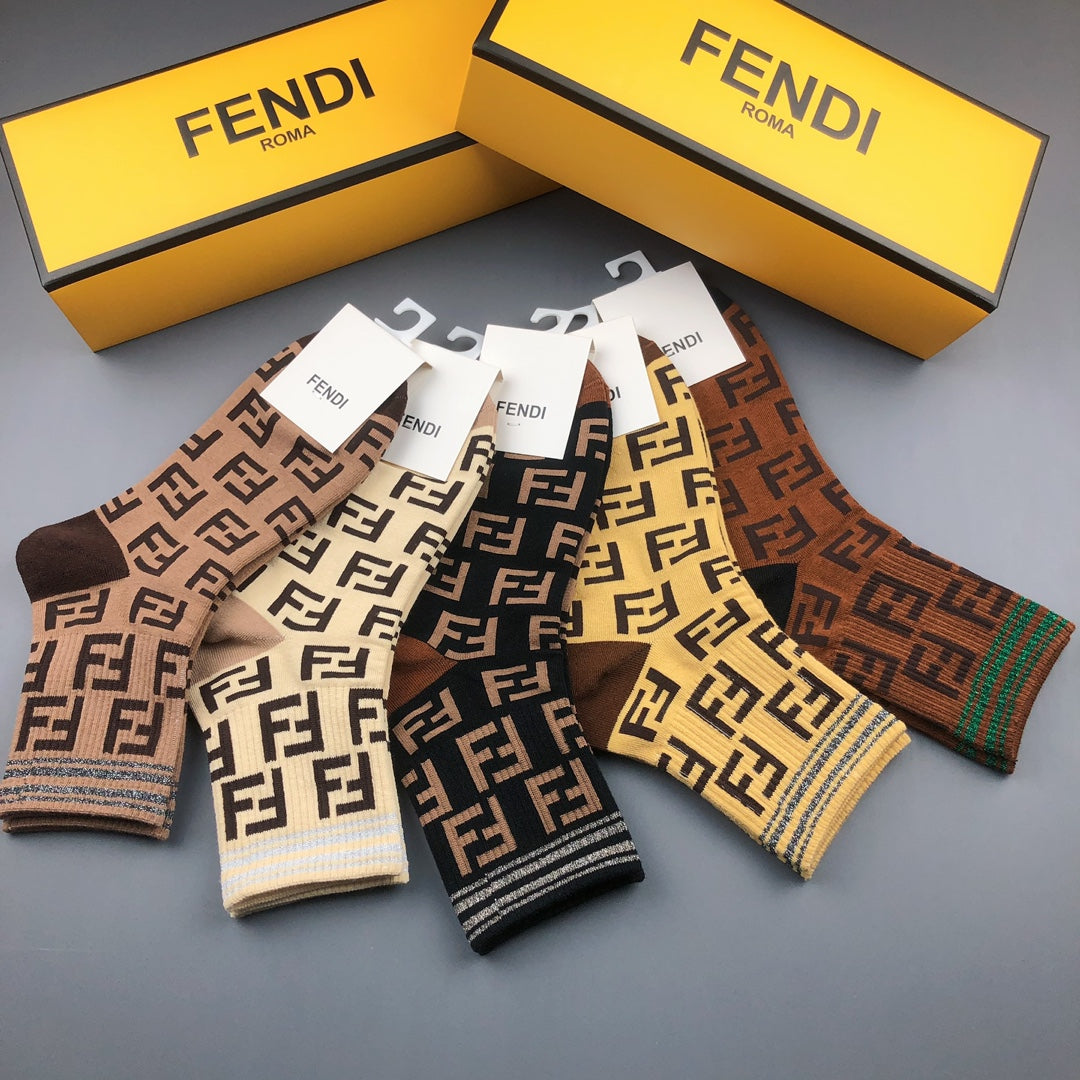 Fendi Cotton Crew Socks - 5-Pair Pack