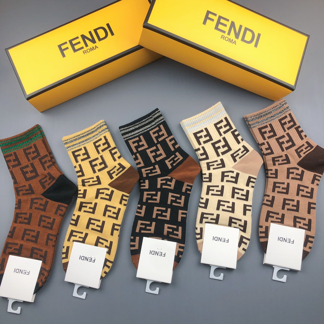 Fendi Cotton Crew Socks - 5-Pair Pack