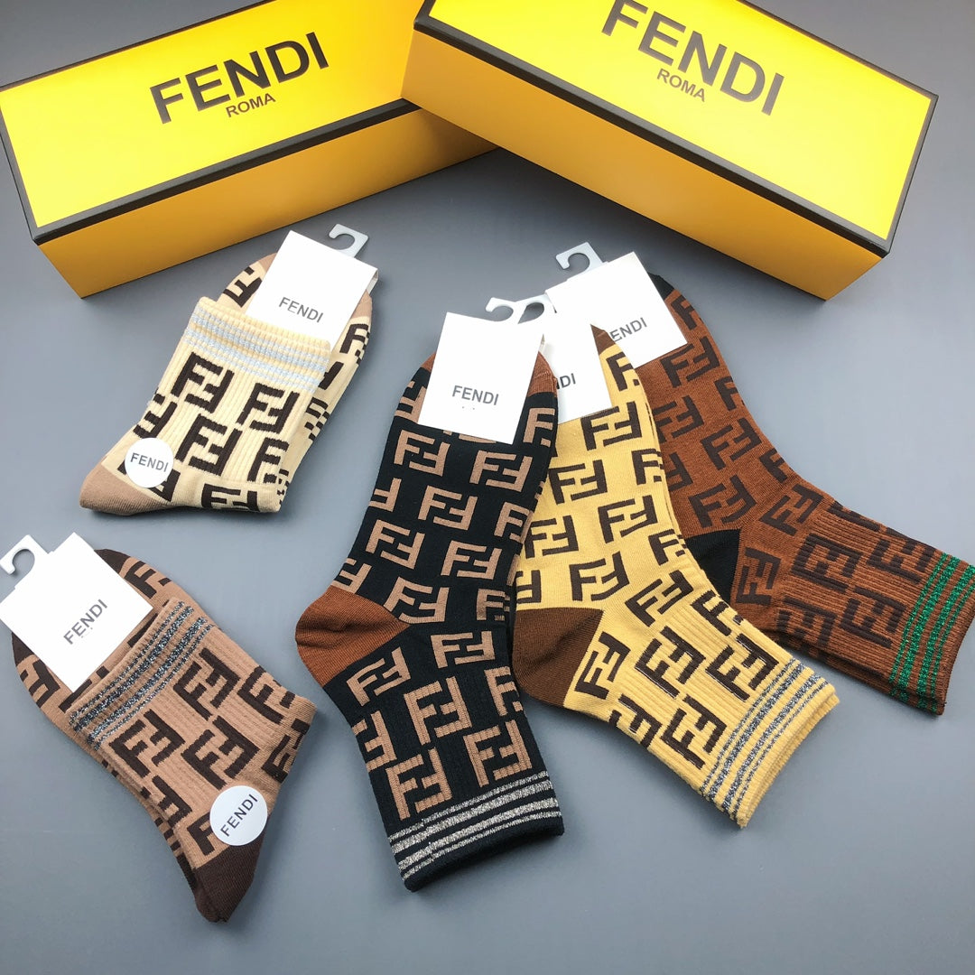 Fendi Cotton Crew Socks - 5-Pair Pack