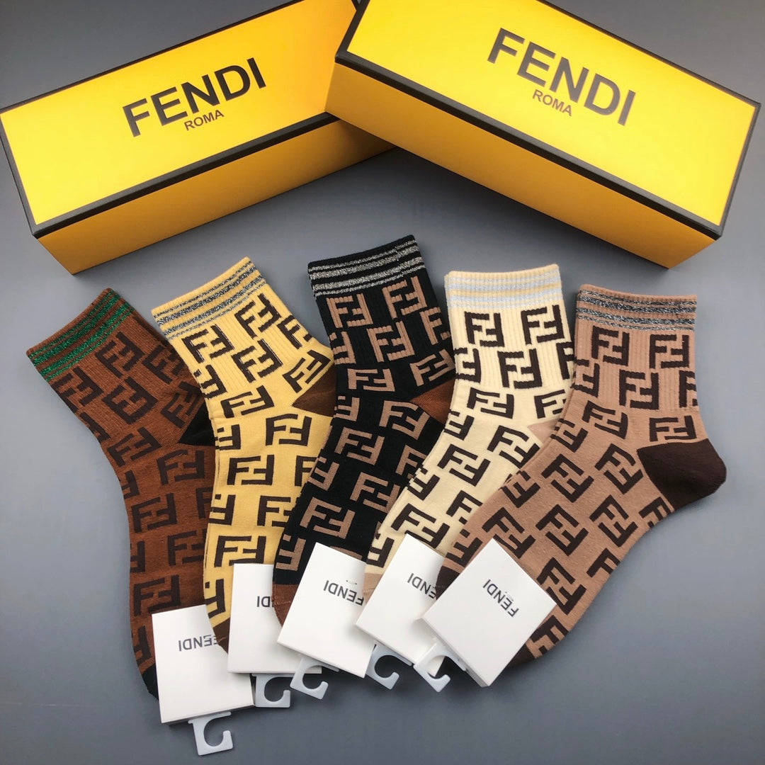 Fendi Cotton Crew Socks - 5-Pair Pack