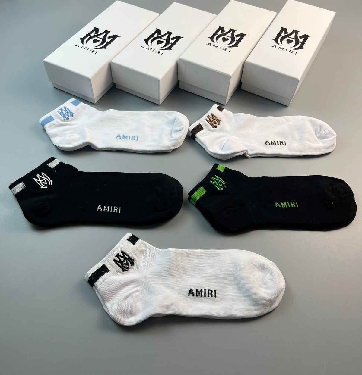 Amiri Restrained Wordmark Details No-Show Socks - 5-Pair Set