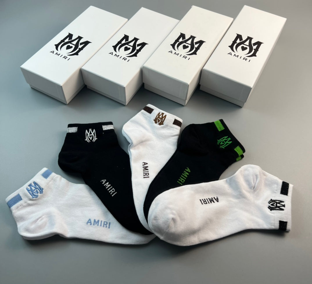Amiri Ma-Style Graphics And Small Green Accents Ankle Socks - 5-Pair Set