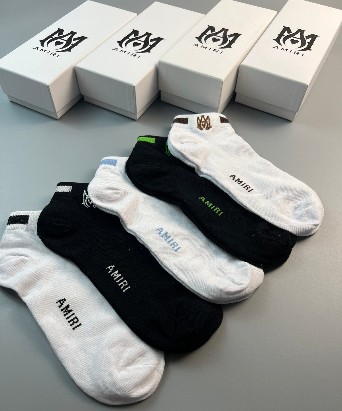 Amiri Restrained Wordmark Details No-Show Socks - 5-Pair Set