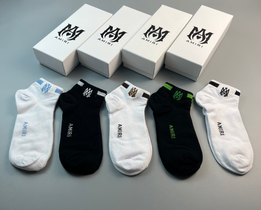 Amiri Cotton Script And Initial Details No-Show Socks - 5-Pair Set