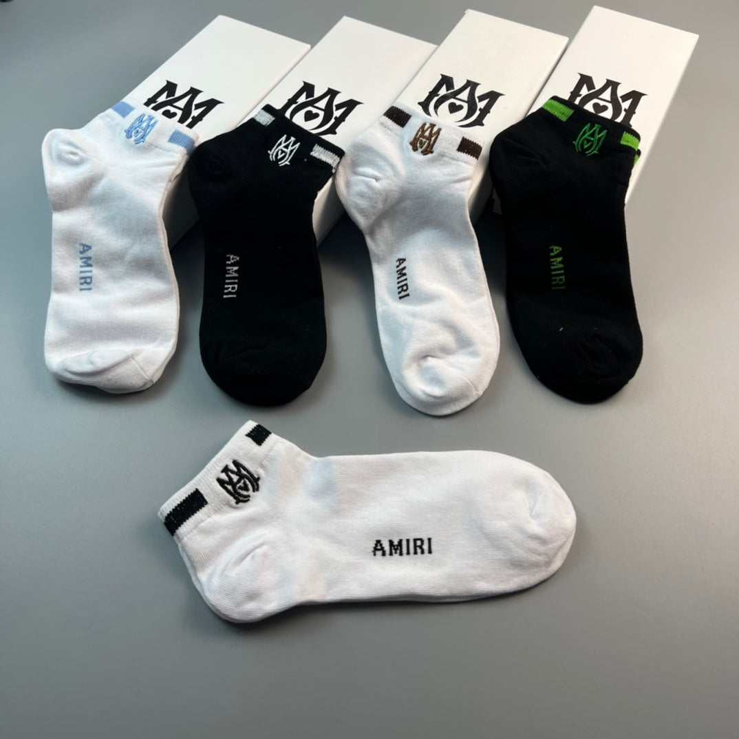 Amiri Contrast Wordmarks Ankle Socks - 5-Pair Set