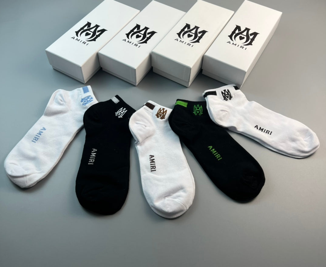 Amiri Contrast Wordmarks Ankle Socks - 5-Pair Set