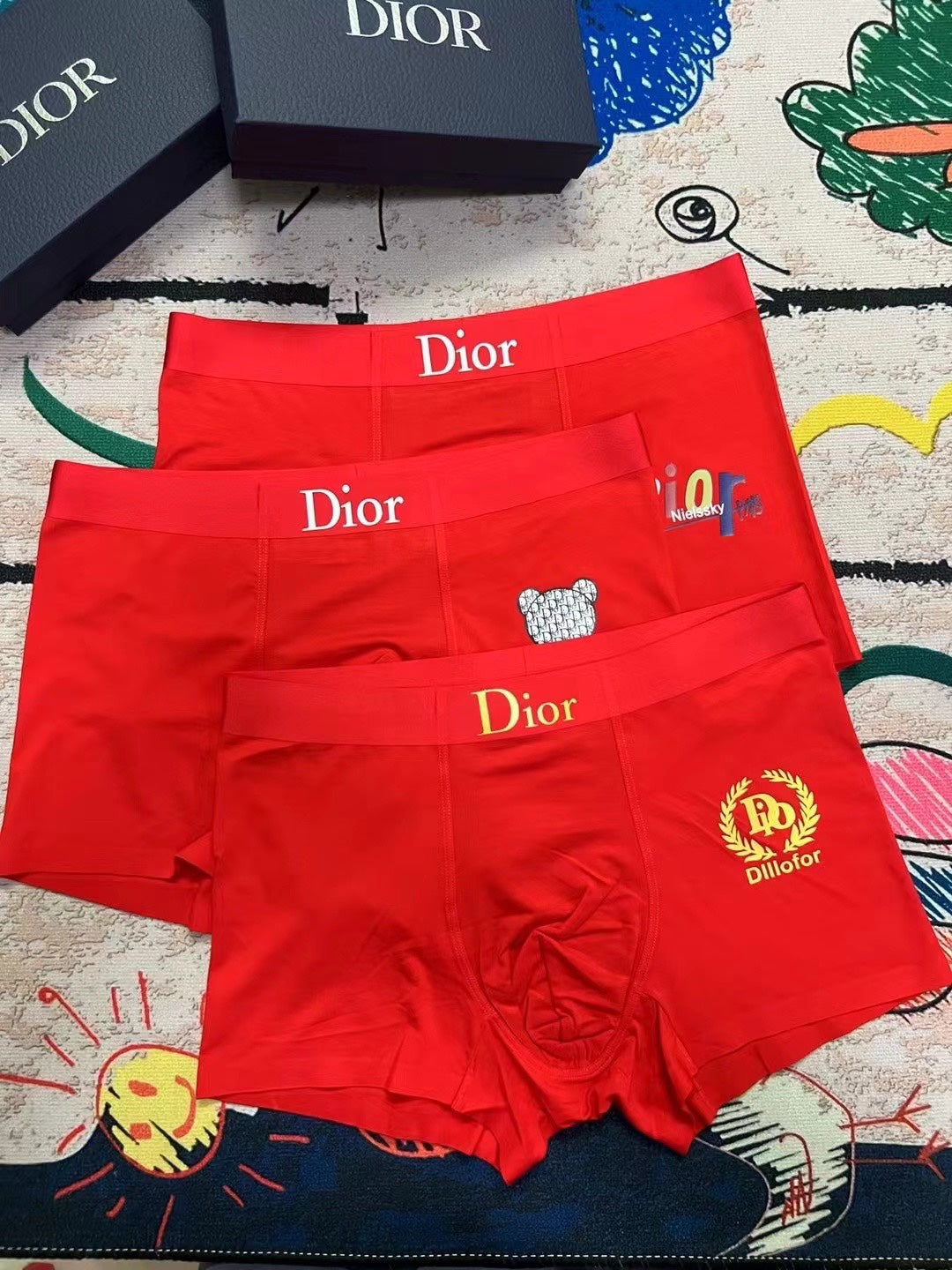 Dior Red Crest Boxer Briefs 3-Piece Box Collection Essentials