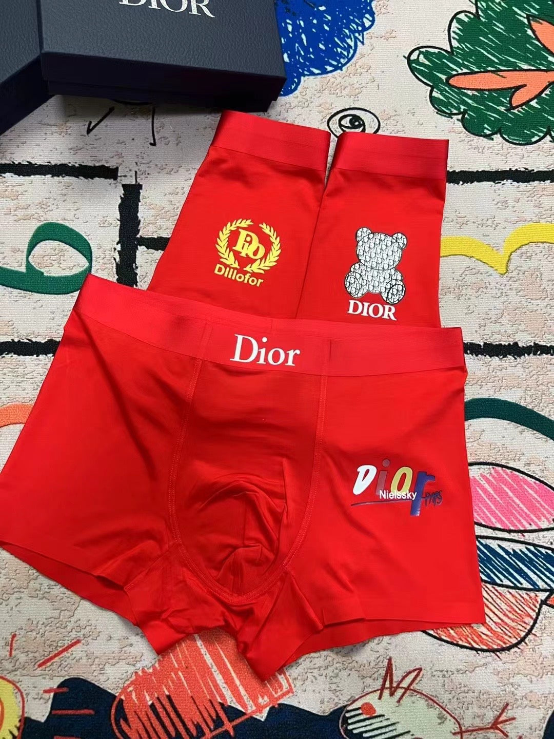 Dior Red Crest Boxer Briefs 3-Piece Box Collection Essentials