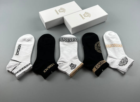 Versace Cotton blend Gold Medallion And Greek-Key Details Ankle Socks - 5-Pair Set