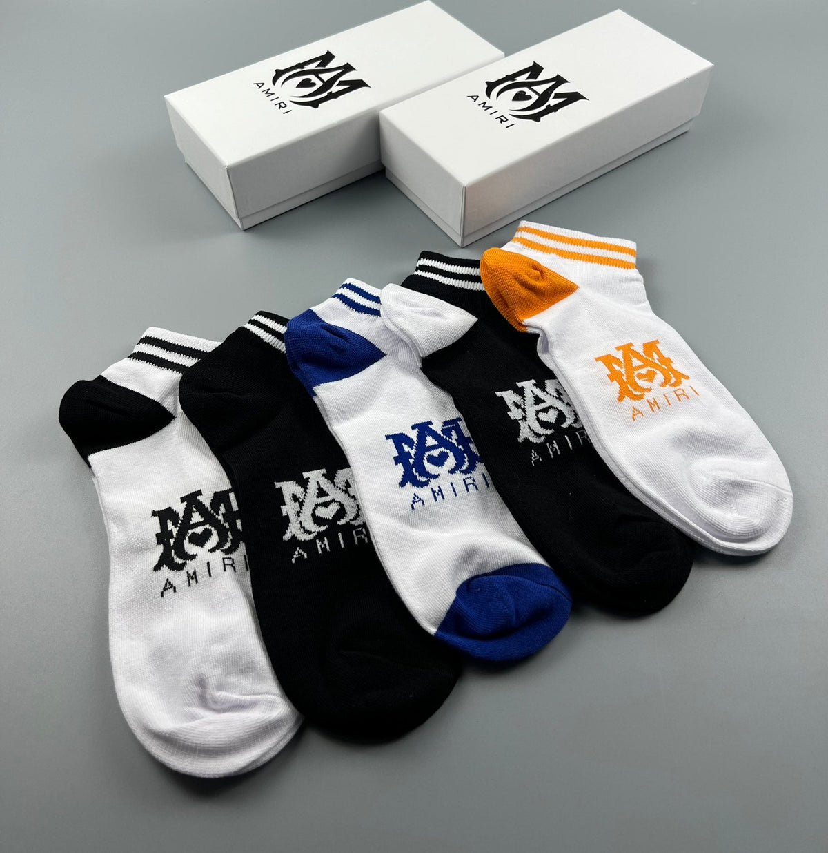 Amiri Cotton Visible Colour, Cuff And Emblem Details No-Show Socks - 5-Pair Set