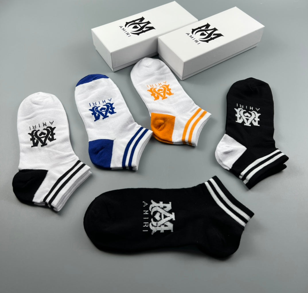 Amiri Cotton Visible Colour, Cuff And Emblem Details No-Show Socks - 5-Pair Set
