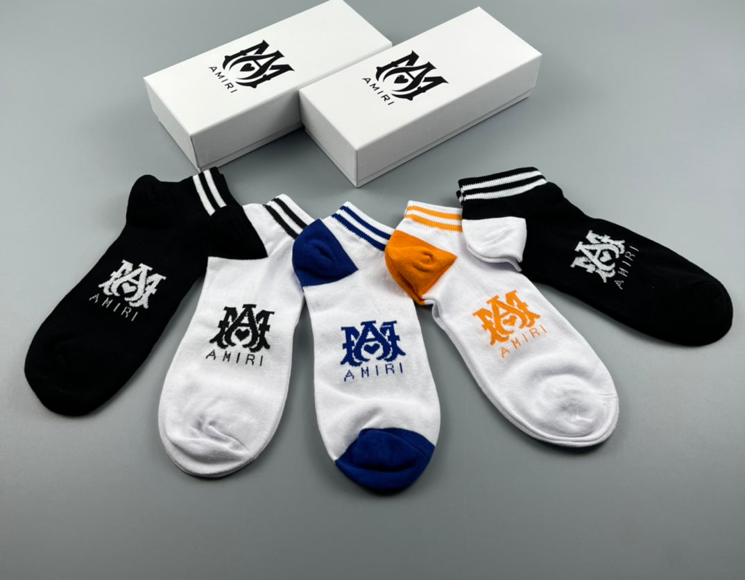 Amiri Cotton Visible Colour, Cuff And Emblem Details No-Show Socks - 5-Pair Set