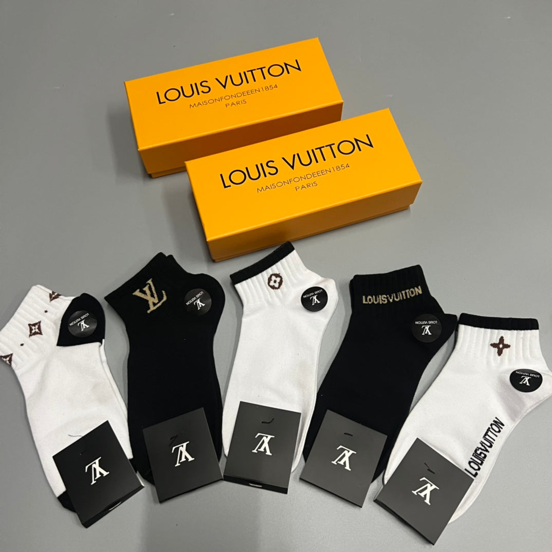Louis Vuitton Small Initial And Emblem Details Ankle Socks - 5-Pair Set