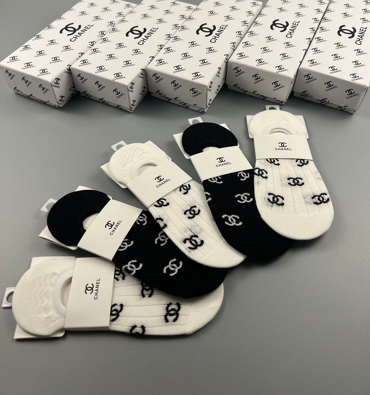 Chanel Repeating Emblem Details No-Show Socks - 5-Pair Set