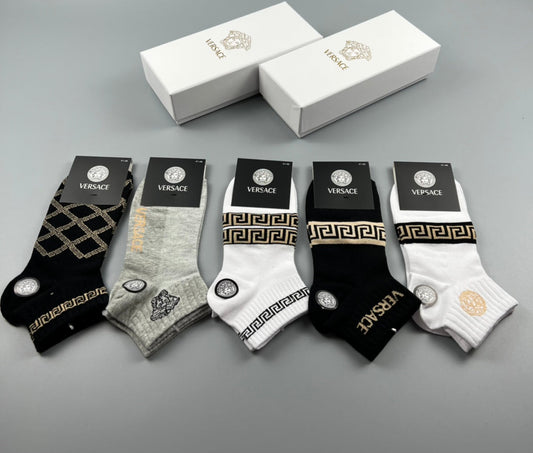 Versace Greek-Key And Medallion Details Ankle Socks - 5-Pair Set