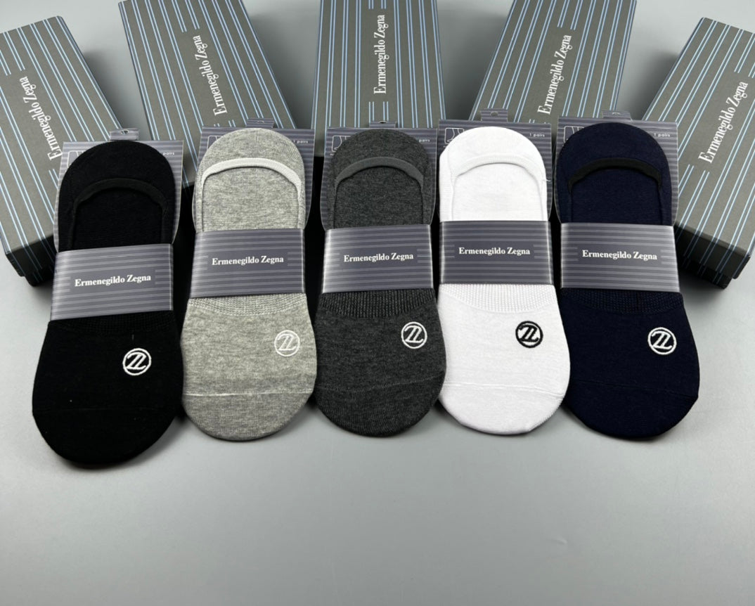 Zegna Understated Wordmarks No-Show Socks - 5-Pair Set