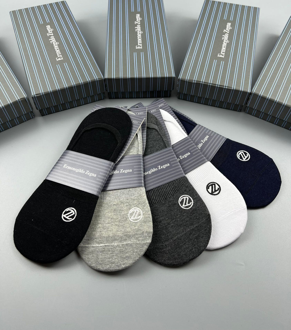 Zegna Understated Wordmarks No-Show Socks - 5-Pair Set