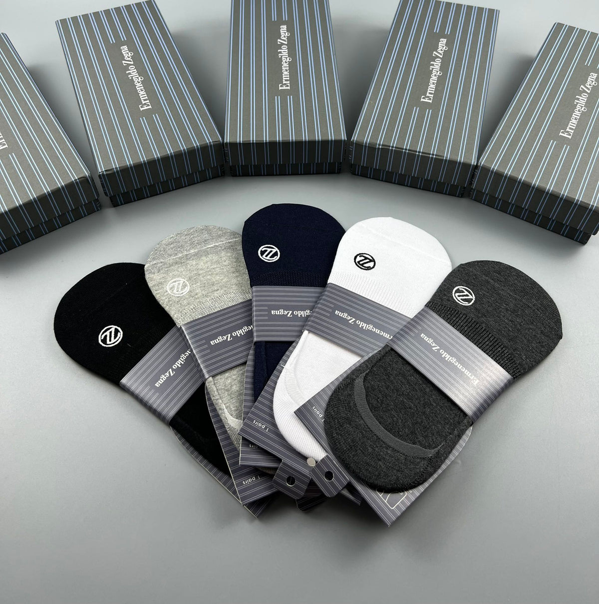 Zegna Understated Wordmarks No-Show Socks - 5-Pair Set