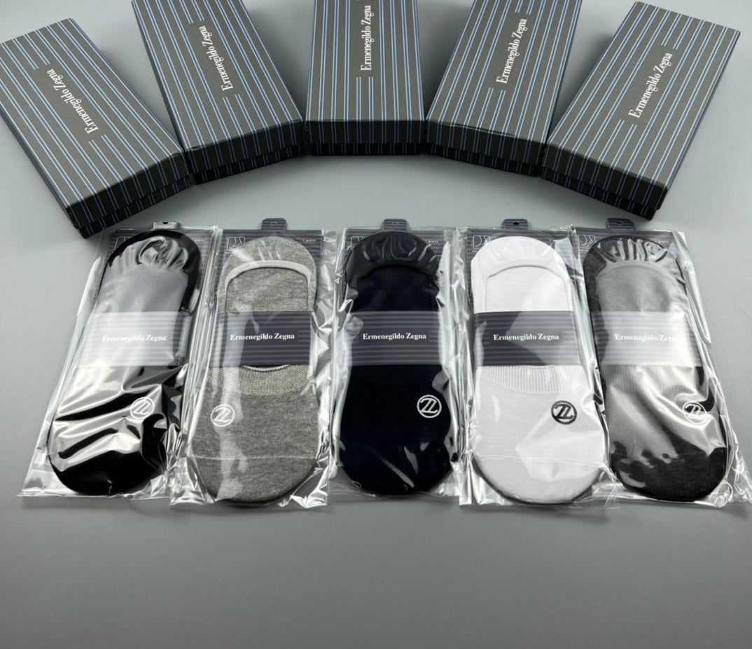 Zegna Understated Wordmarks No-Show Socks - 5-Pair Set