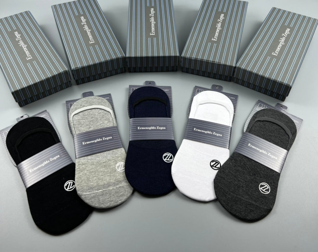 Zegna Understated Wordmarks No-Show Socks - 5-Pair Set