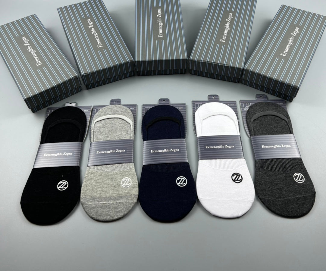 Zegna Understated Wordmarks No-Show Socks - 5-Pair Set