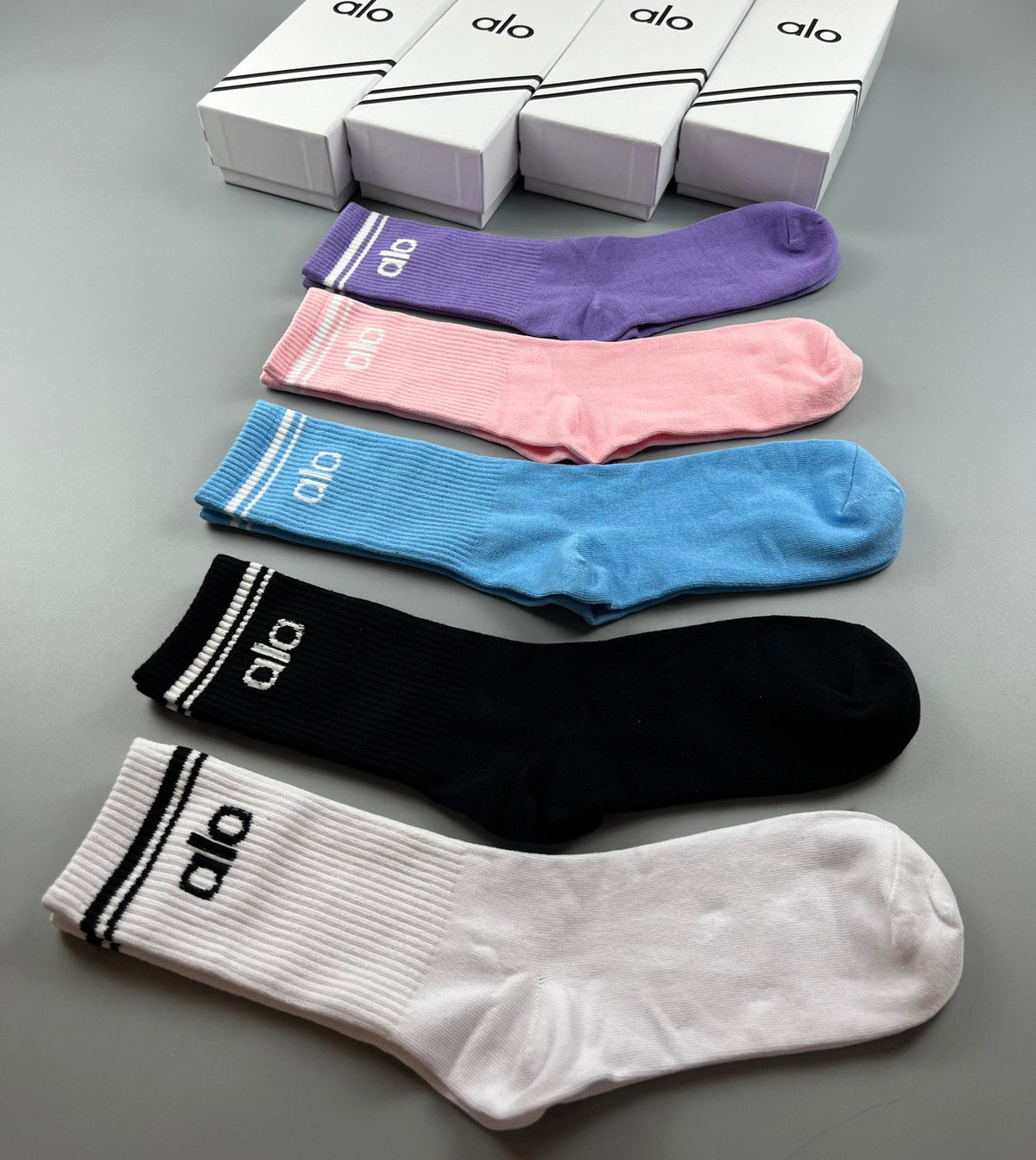Alo Simple Logo Details Crew Socks - 5-Pair Set