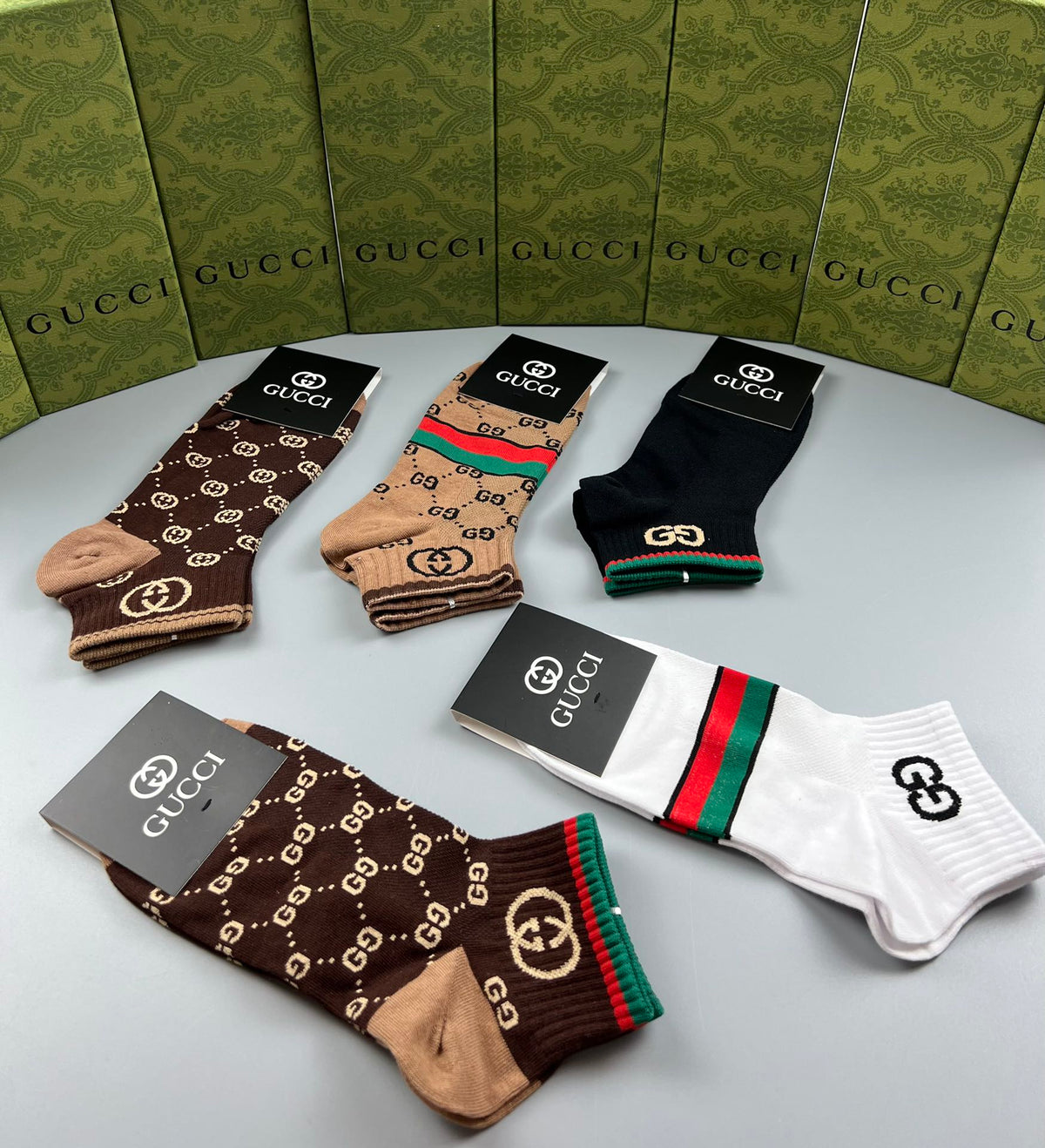 Gucci Monogram-Style Patterns Crew Socks - 5-Pair Set