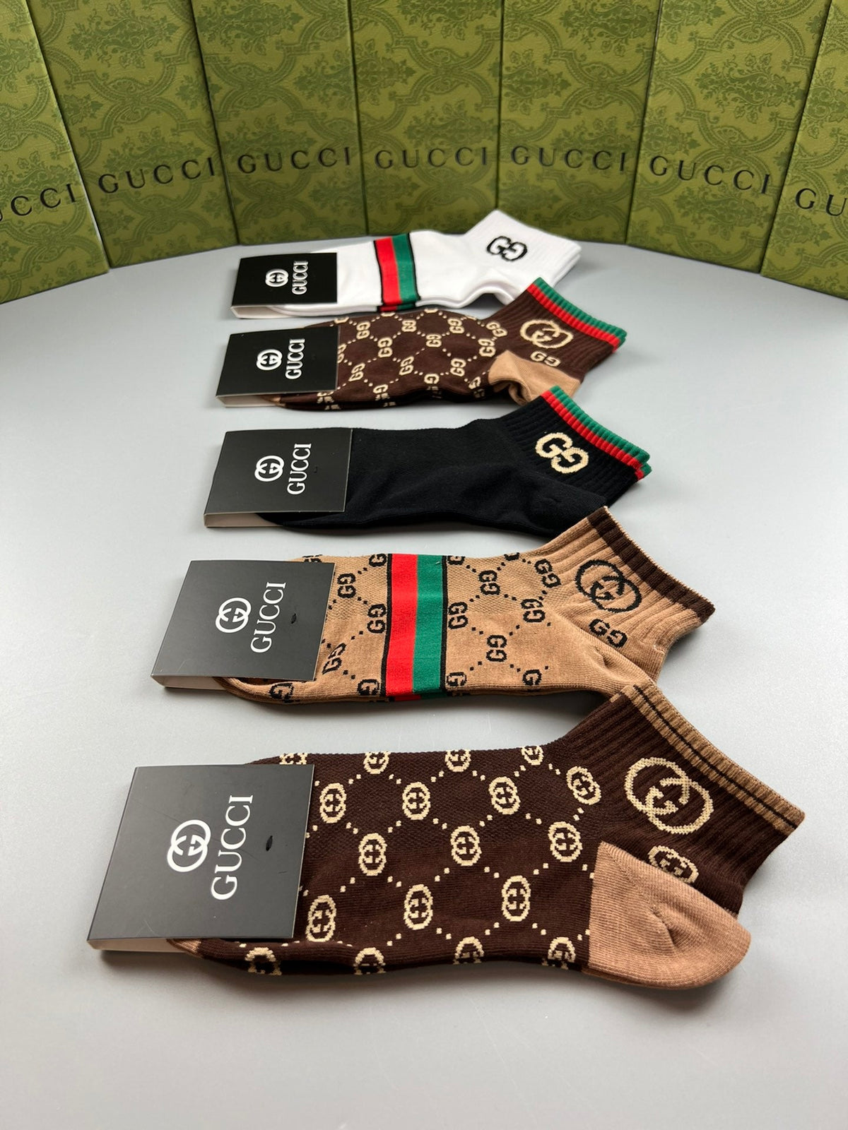 Gucci Monogram-Style Patterns Crew Socks - 5-Pair Set