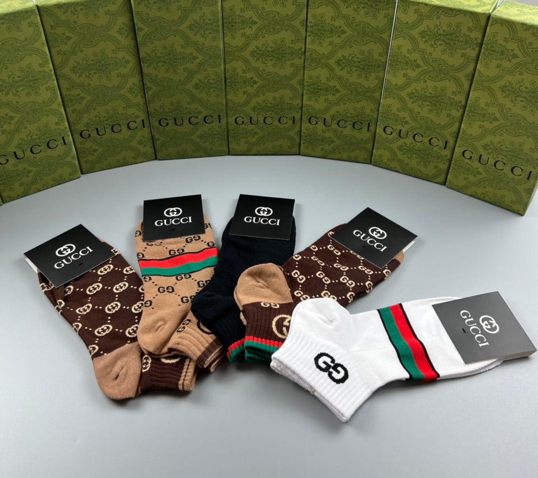 Gucci Monogram-Style Patterns Crew Socks - 5-Pair Set