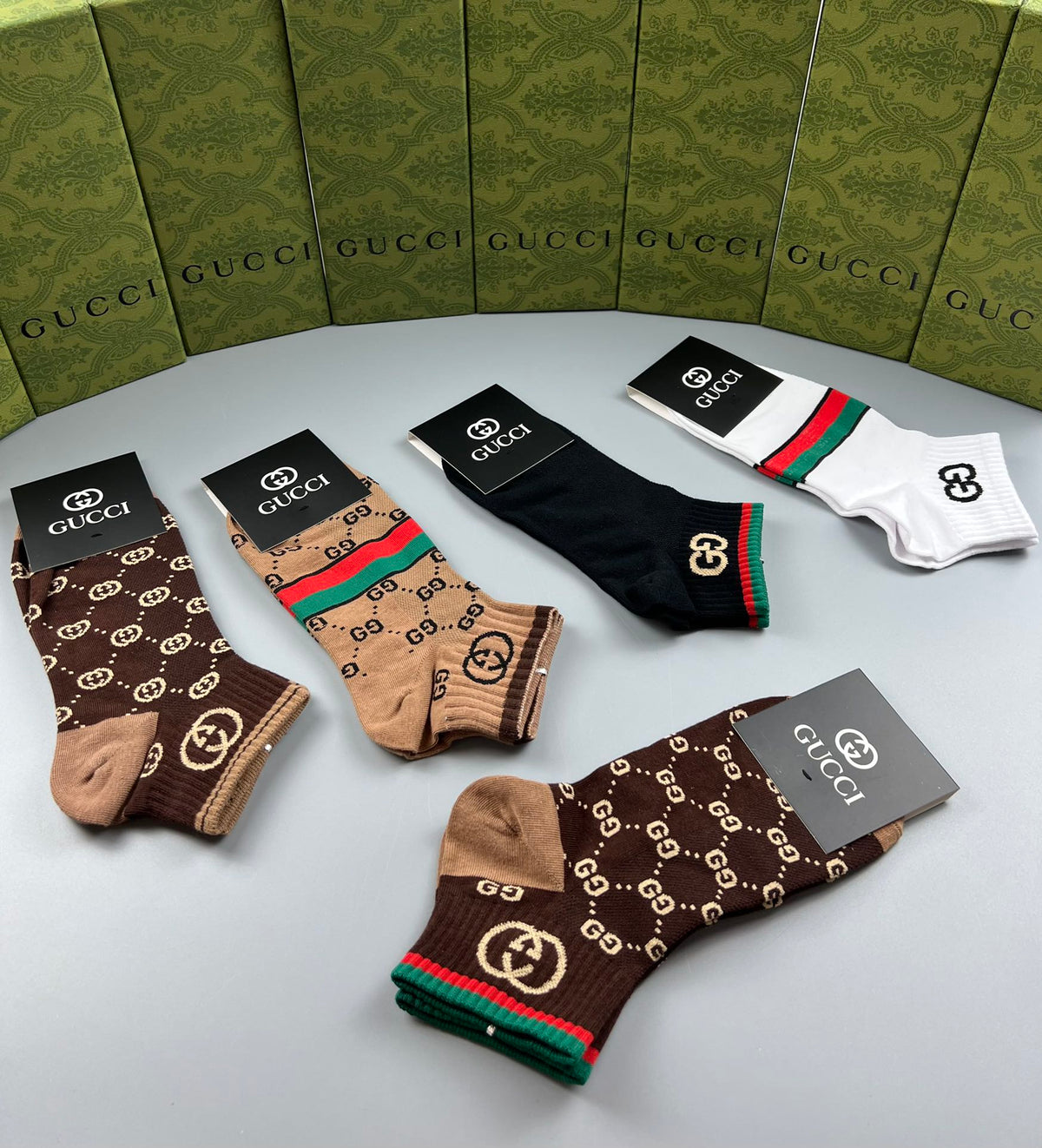 Gucci Monogram-Style Patterns Crew Socks - 5-Pair Set