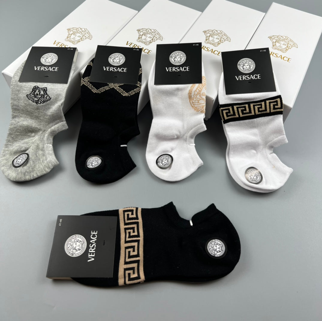 Versace Ankle Socks - Black, White and Grey 5-Pair Box